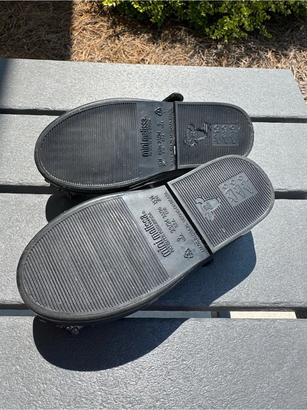 Mini Melissa Black Flats with gray Iridescent Bow